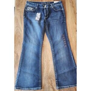 Rhythm In Blues Modern Fit Jeans Womens 14 Short Bootcut Embroidered Rhinestone